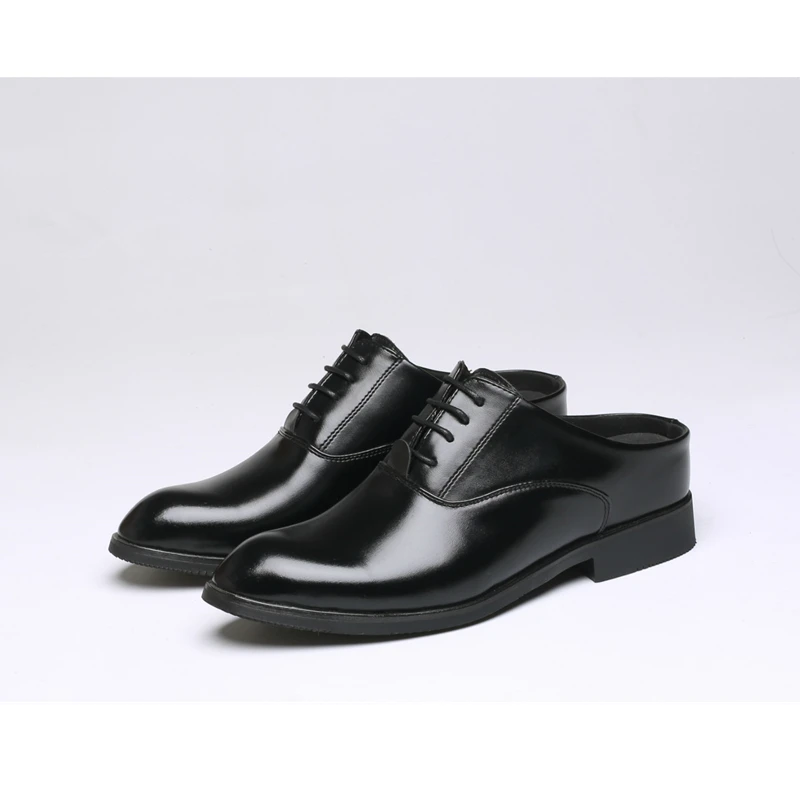Mazefeng модная мужская летняя обувь, шлепанцы Для мужчин с открытыми пальцами тапочки Повседневное; тапочки без пятки; однотонные уличные кожаные шлепанцы круглый носок - Цвет: Black Increase
