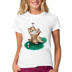 Женская милая белая футболка с коротким рукавом и рисунком кота, с круглым вырезом, с принтом, женская сексуальная майка, грудь, Новое