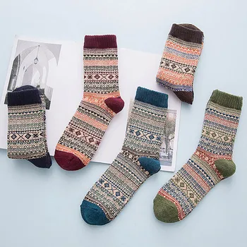 

5 Pairs Mans Knit Printed Warm Wool Socks Printed Hip-Hop Trendy Cotton Colorful novelty skateboard socks women 12.11
