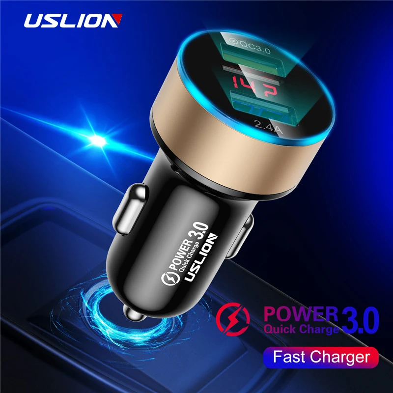 USLION 3A Mini Dual USB Автомобильное зарядное устройство для iPhone 11 XS MAX быстрая зарядка