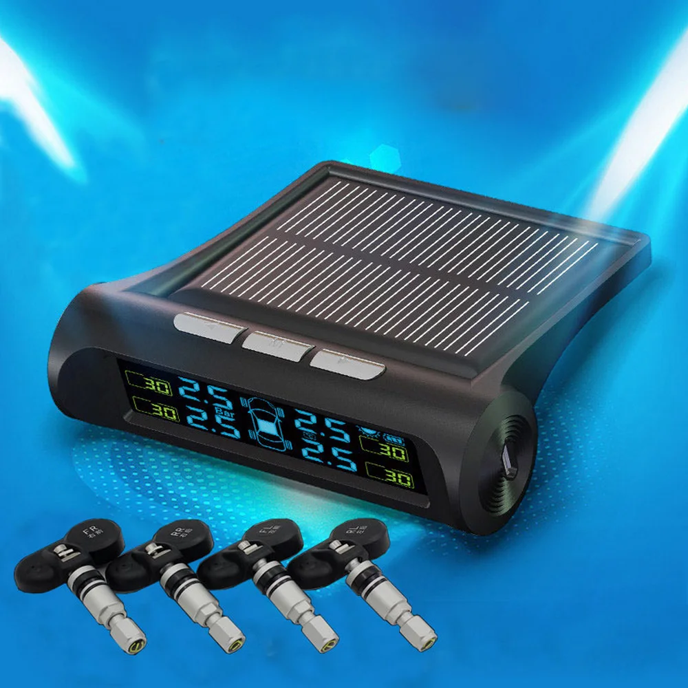 Солнечный автомобильный TPMS датчик давления в шинах с 4 датчиками USB беспроводной монитор давления в шинах Система сигнализации 433,92 МГц ЖК-дисплей цветной дисплей