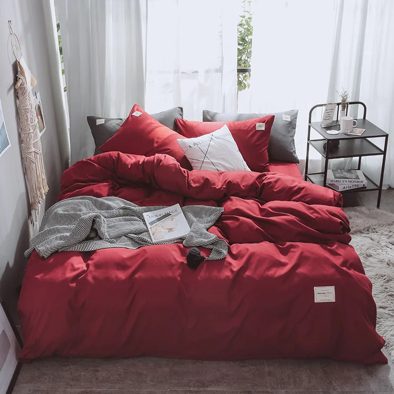 Sisher роскошный комплект постельного белья, сплошной цвет, пододеяльник, наборы, одинарный, двойной, queen King size, пододеяльник, плоские льняные простыни для кровати - Цвет: Red
