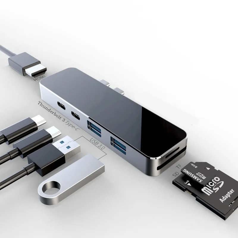 7 в 1 USB C концентратор type C к HDMI адаптер Thunderbolt 3 док-станция для MacBook Pro type C к USB 3,0 type C 3,1 PD USB C док-станция