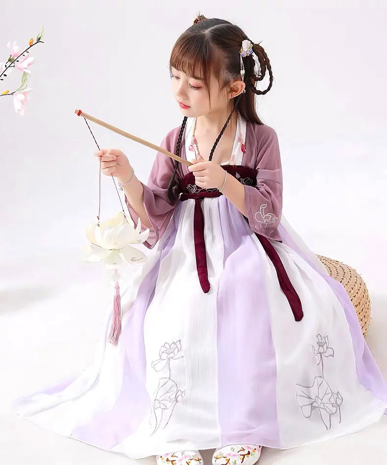 Hanfu/Новинка года; детская одежда с длинными рукавами в китайском стиле; костюм для девочек; платья принцессы