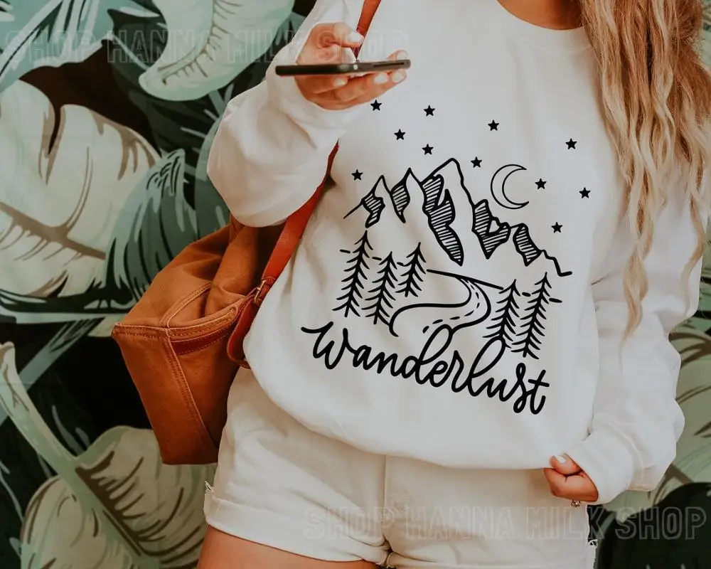 Толстовка Wanderlust saing vacay для путешествий горы Ночной лагерь дорожная графика