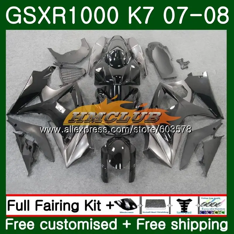 Корпус для SUZUKI GSXR-1000 K7 GSX-R1000 GSXR1000 07 08 12CL. 41 1000CC GSXR 1000 07 08 GSX R1000 2007 2008 обтекатель серого и черного цветов