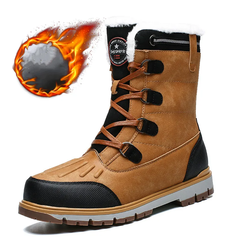 brown New Quality Waterproof Hilking Boots Super Warm Plush Men's Shoes Winter Ankle Boots Comfortable Hunting Boots Climbing Sneakers - Цвет: brown