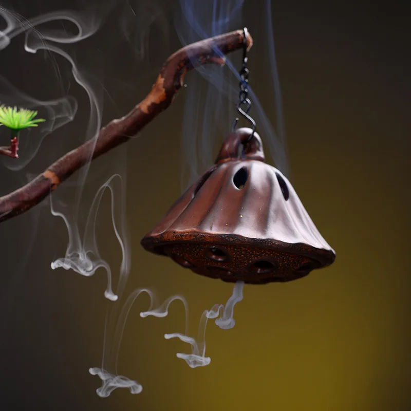 

Creative Lotus Shape Hanging Ball Backflow Incense Burner Ceramic Coil Aromatherapy Furnace Hollow Incense Holder Home Decor