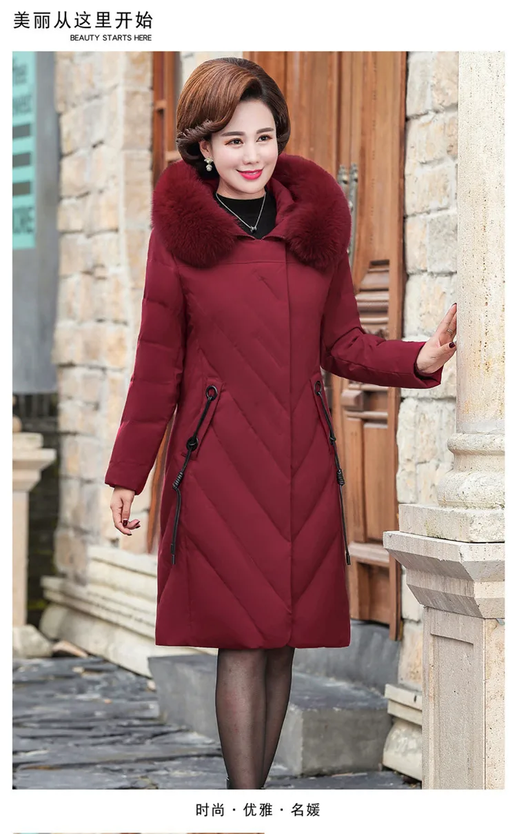 Middle-aged down Jacket Women's White Duck down Long Winter Models WOMEN'S Dress Top Grade Kuotaitai Thick Warm Coat