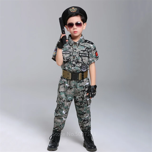 Disfraz de policía Swat para niños, uniforme de fuerzas especiales, traje  táctico de combate, ropa del ejército - AliExpress