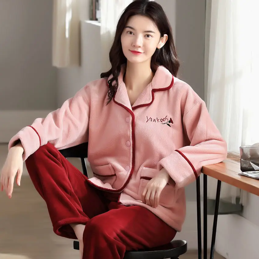 women pajama Пижамы женские большие размеры зимняя Пижама женские сексуальные толстые коралловые флисовые зимние пижамы женские пижамы большого размера костюм 2 Pic сна - Цвет: women pajama