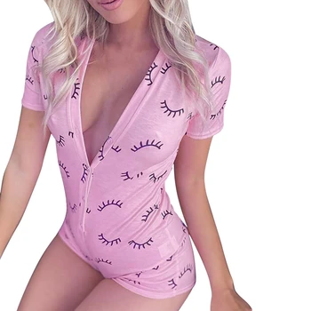 

2020 Summer Sexy Women Bodysuit Short Sleeve V Neck Bodycon Stretch Leotard Bodysuit Print Short Romper Pajama Women Jumpsuit