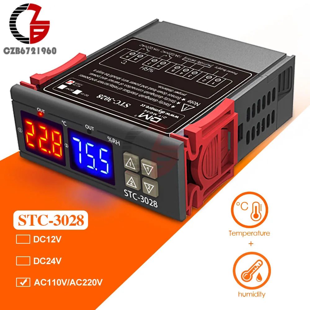 110V-220V 110 В, 220 В, 12 В, 24 В, цифровой термостат, гигростат, двойной дисплей, внутренний инкубатор, аквакультура, измеритель температуры и влажности, термометр - Цвет: 110V-220V