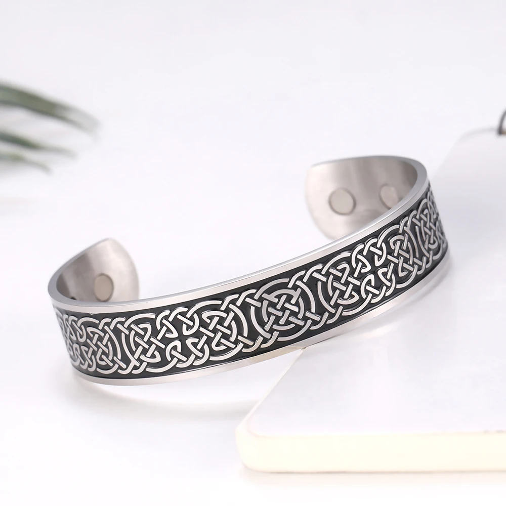 Triquetra Viking человек, снимающий следы мигрени усталость, стимулирует циркуляцию крови, магнит, браслеты из нержавеющей стали, Браслет-манжета