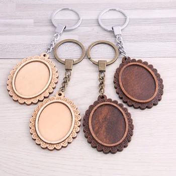 

SWEET BELL 6pcs 30*40mm Big Oval Wood Cabochon Settings Metal Keyring Accessories Diy Blank Wooden Base Trays For Key Chain