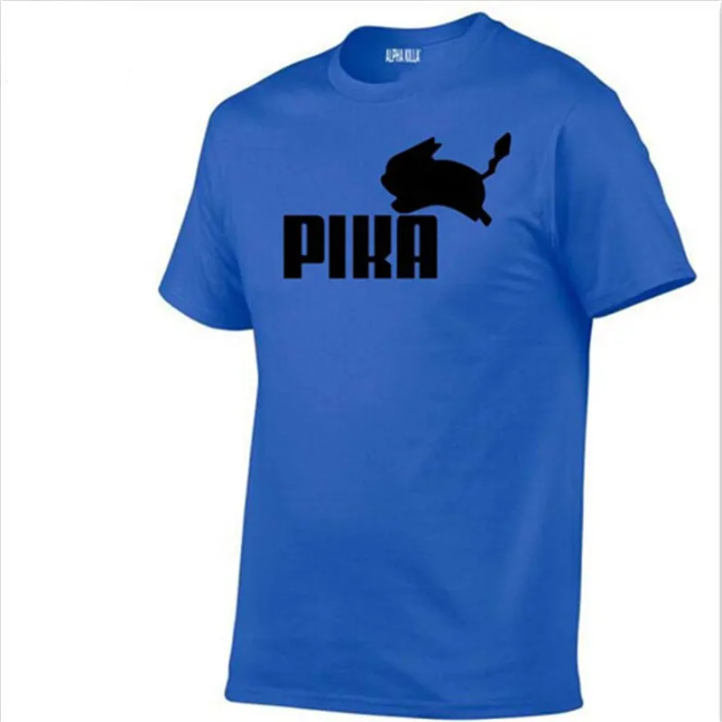 2 Blue Футболка модная красивая футболка с покемоном и Пикачу аниме Pika Для мужчин футболки «Пикачу» для мальчиков, из хлопка, с круглым вырезом, короткий рукав размера плюс для мальчиков, одежда - Цвет: 2 Blue