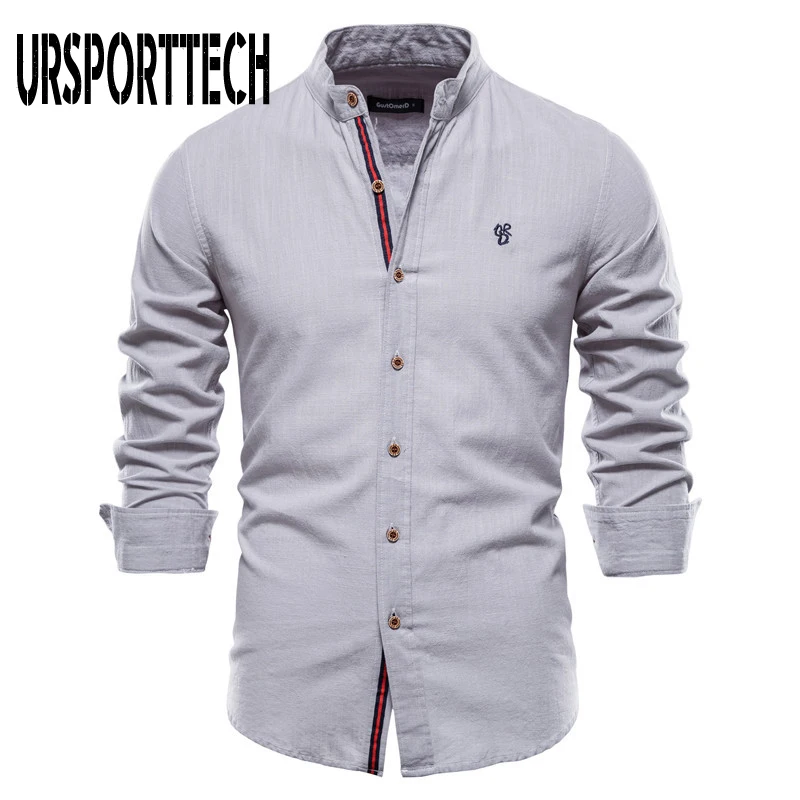 

URSPORTTECH новые модные мужские рубашки с длинным рукавом, хлопковая Однотонная рубашка, Мужская блузка, деловая рубашка, мужская деловая Повсе...