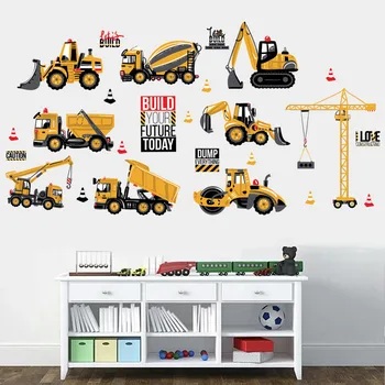 

Self-adhesive Building Construction Vehicle Cartoon Wall Sticker Build Your Future Crane Excavator Kids Boy Bedroom Decor SK6076
