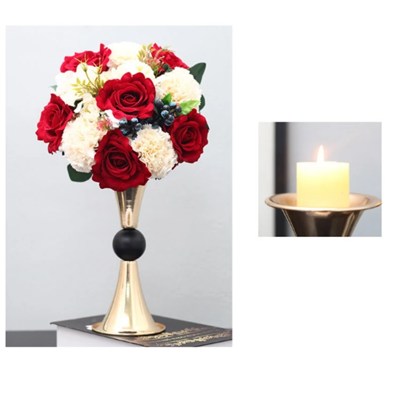 Gold Candle Holders Metal Candlestick Flower Vase Table Centerpiece Event Flower Rack Road Lead Candelabra Wedding Decoration