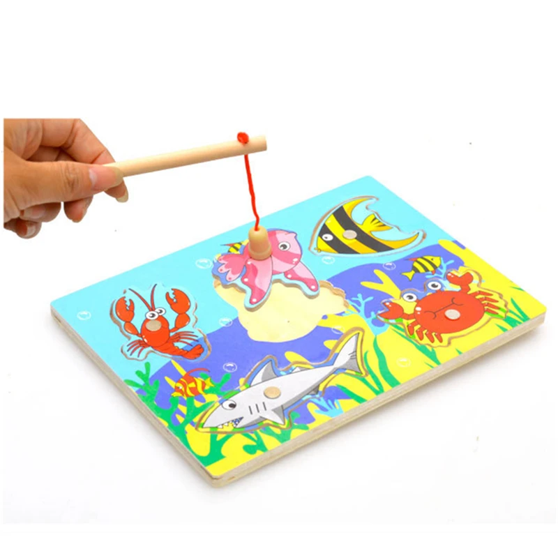 3D детский деревянный Монтессори Magetic рыболовные игры доска головоломки детские игрушки-пазлы для детей забавные игрушки для рыбалки магнитные