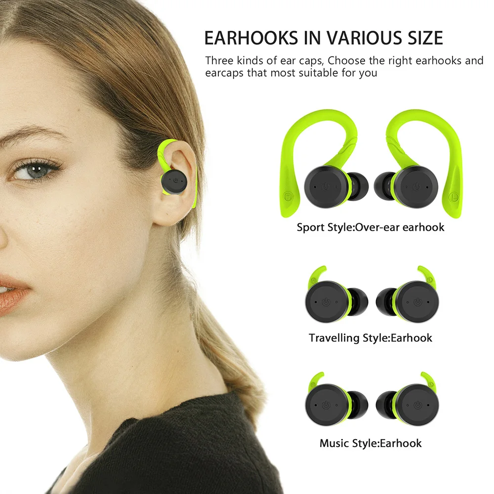 

TWS Earbuds True Wireless Bluetooth 5.0 Headset Mic Twins Stereo Earphone Waterproof IPX7 with Ear-hook In-ear Noise Reduction