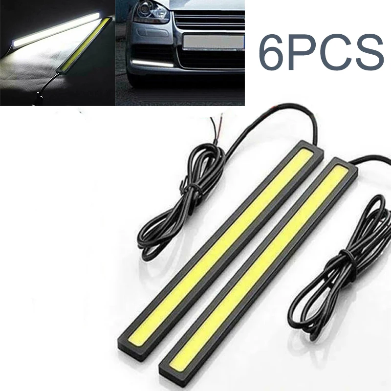 6pcs 12V COB LED Driving Day-time Running Lights Car Styling LED Lamp 6500K 17x1.5x0.2cm