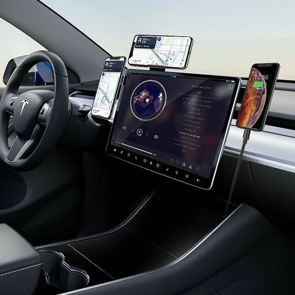 Car Phone Holder Stability Magnetic Touch Screen Side Phone Mount Adjustable Monitor Expansion Bracket for Tesla Model 3 Y X S