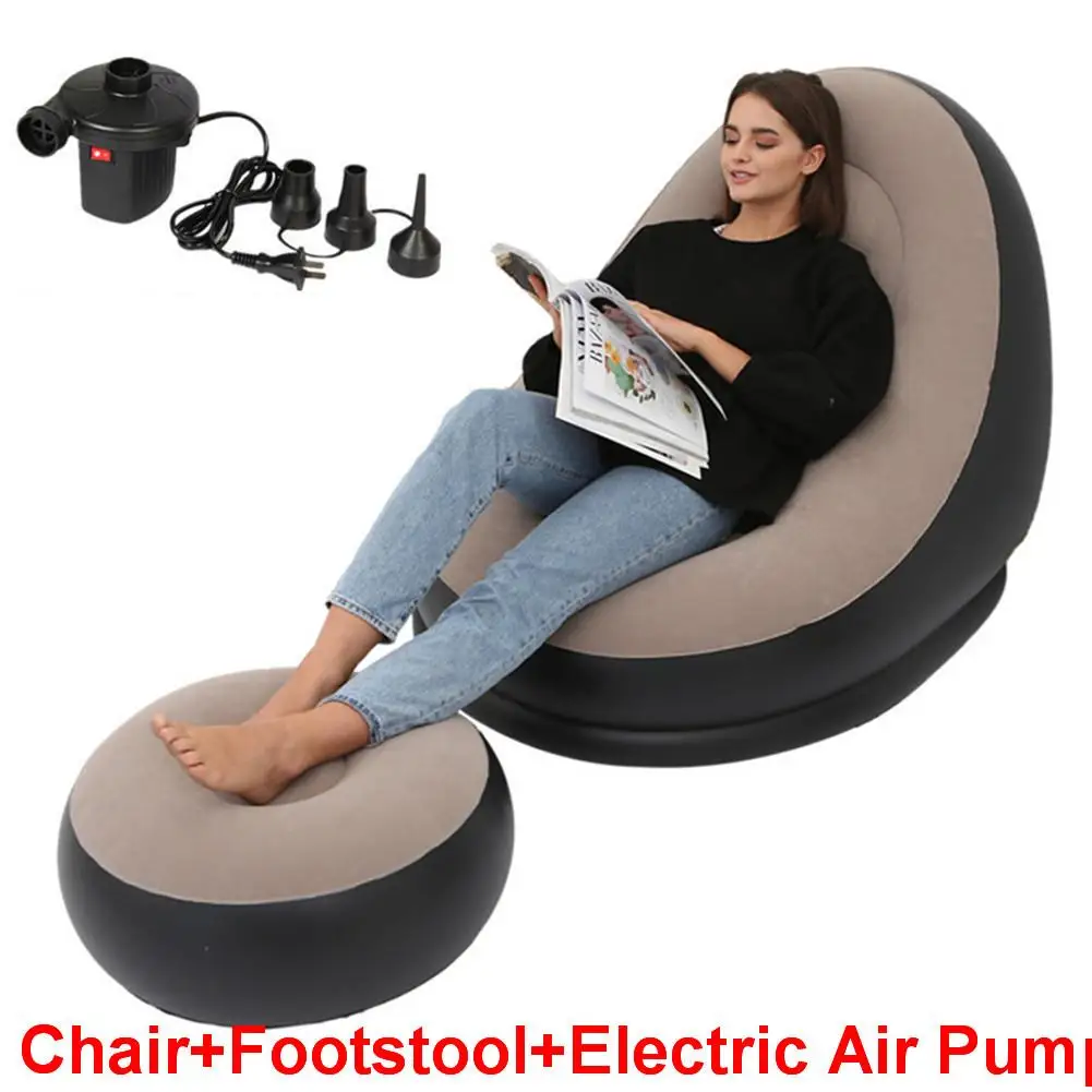 Chair Footstool Set Надувной матрас ленивый диван шезлонг с пуфиком ног табурет Отдых один диван Beanbag для дома и уличный шезлонг - Цвет: Chair Footstool Set