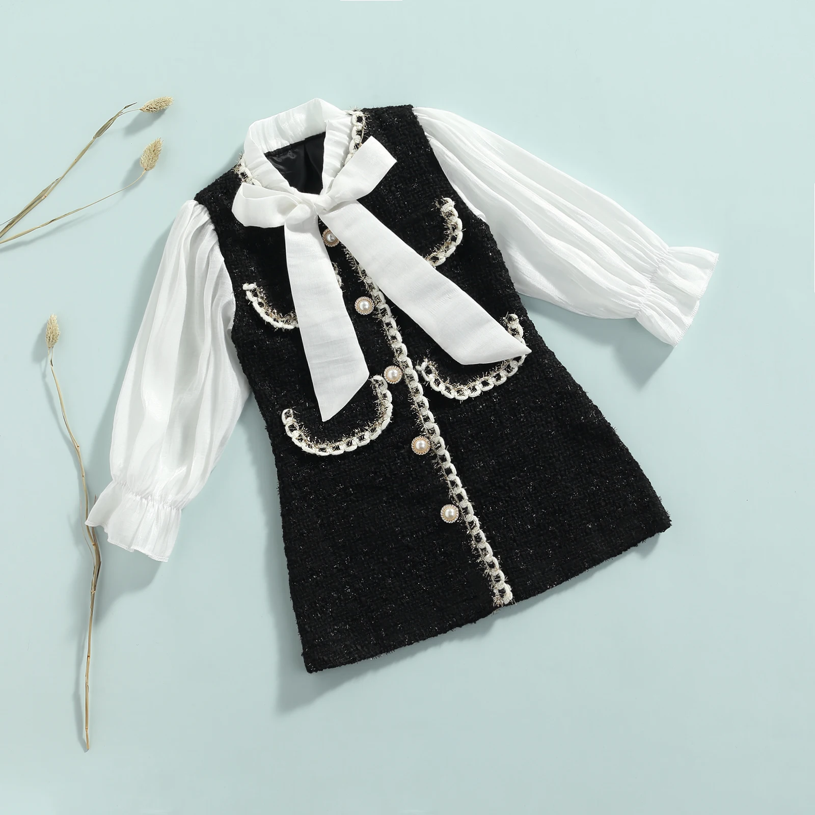 1-6Y Kids Girls Autumn Dress Fashion Baby Long Sleeve Pearls Single-breasted Party Princess Dress Children Clothes girls dress princess costume kids clothes