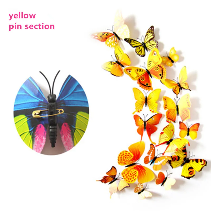 pin yellow Navidad Декор 12ps 3D моделирование бабочки наклейки на стену украшения Рождественские украшения для дома натальный подарок на год Noel - Цвет: pin yellow