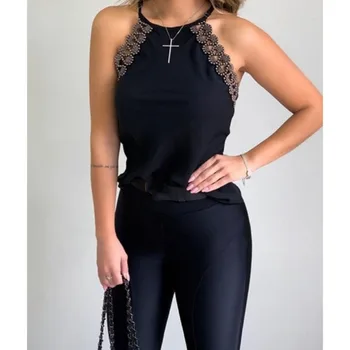 

Plus Size S-5XL Summer Women Sexy Lace Patchwork Solid Camisole Ladies Casual Slim Harajuku Bottoming Tank Tops SJ6404M