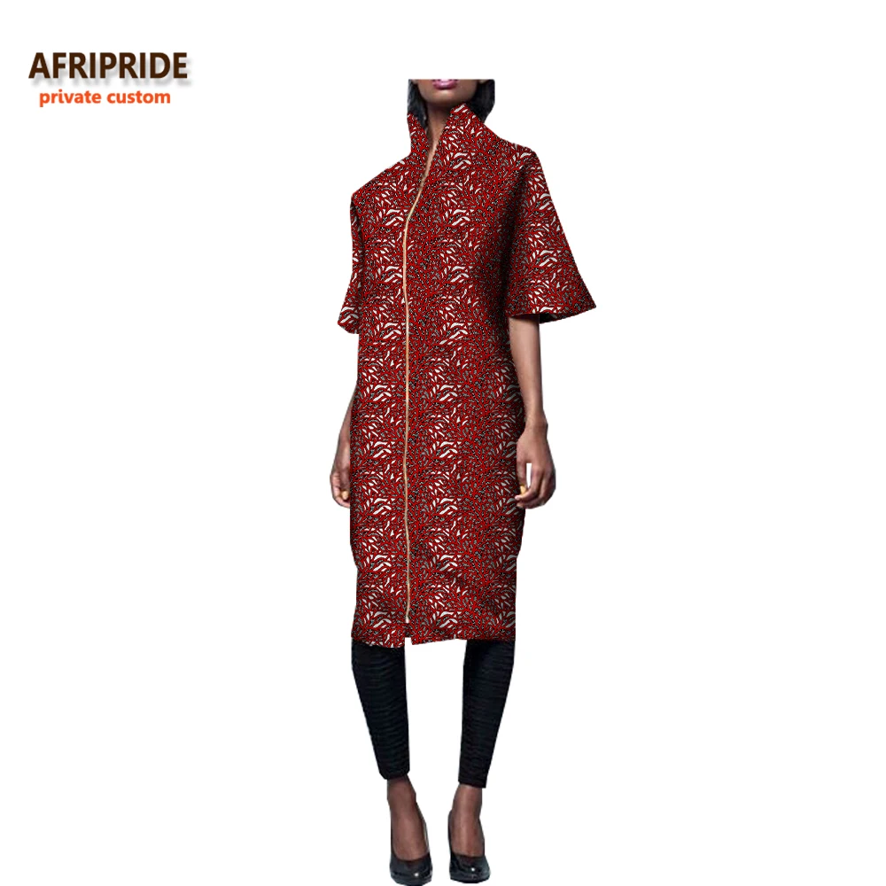 Африканские платья с принтом для женщин с расклешенными рукавами на молнии спереди, длина до колена, повседневное женское восковое Хлопковое платье AFRIPRIDE A7225156