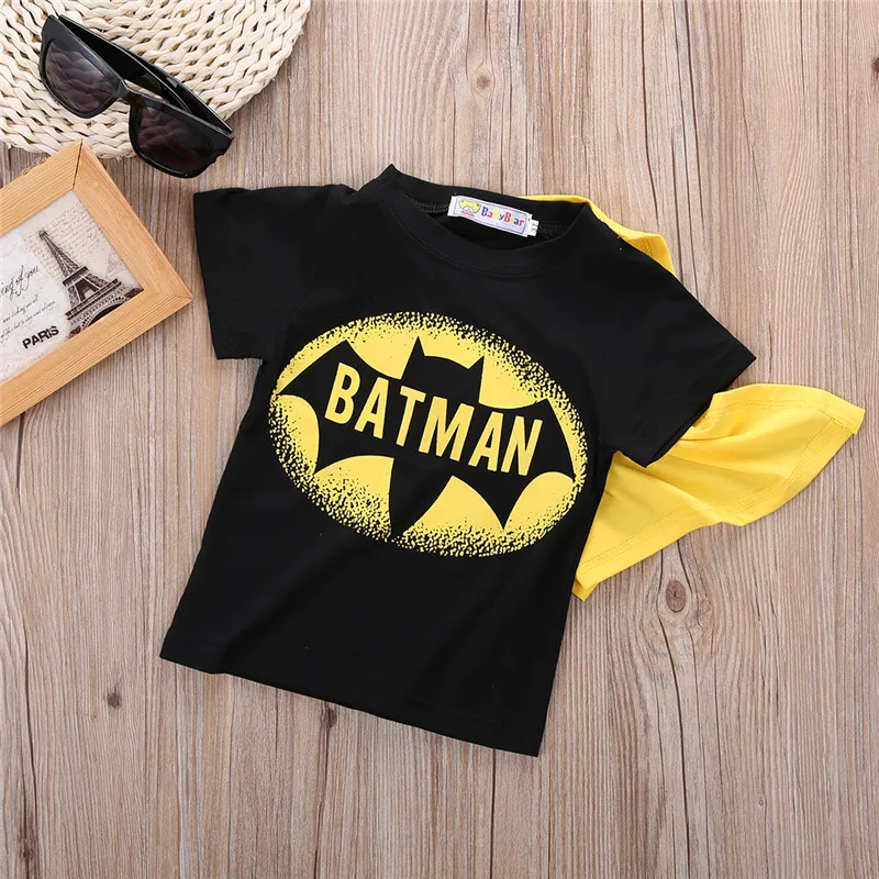 Kids Cartoon T-Shirts Baby Boys Batman Tee Top Cloak Cosplay Halloween Costume