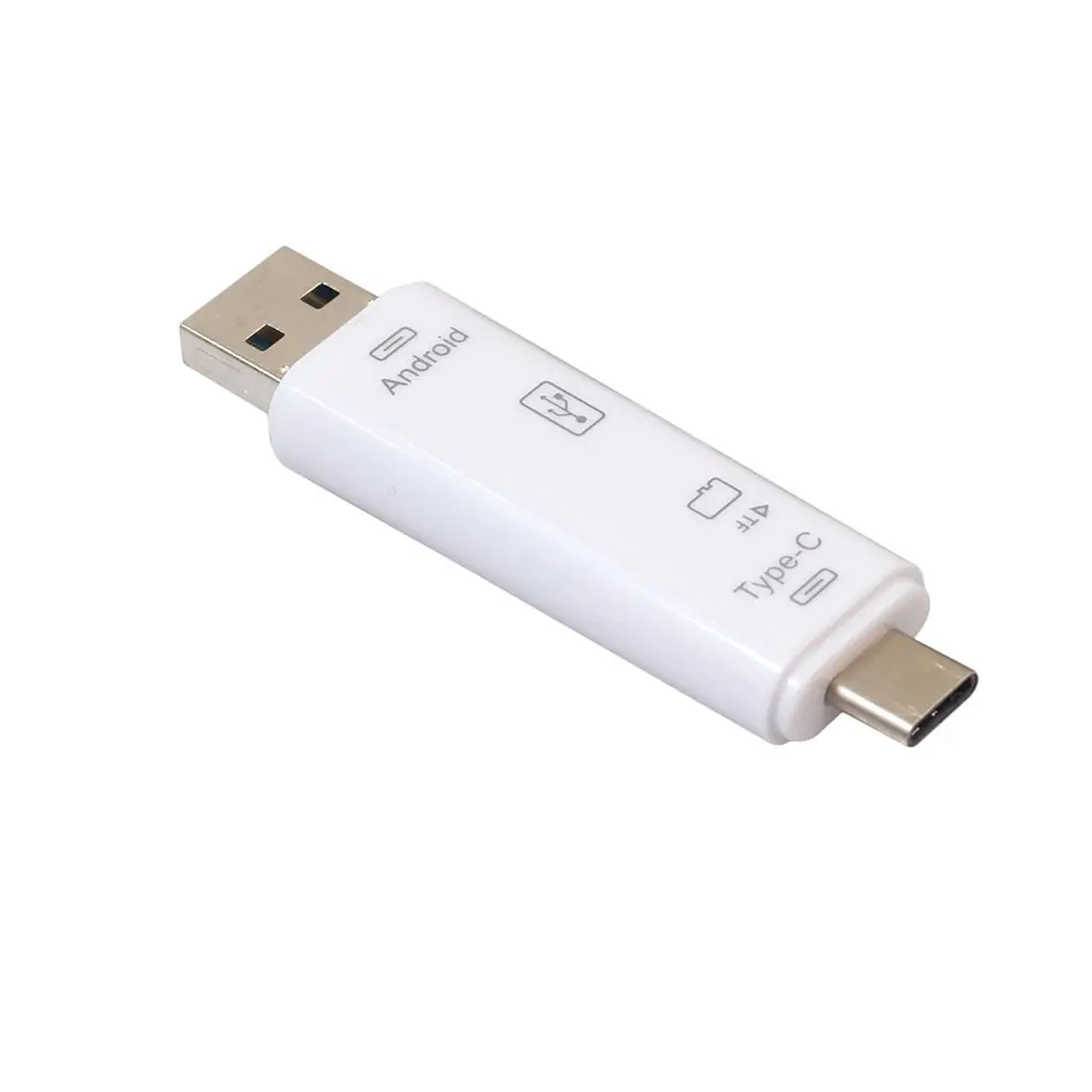 Многофункциональный 5 в 1 type-C кард-ридер Micro usb type-C флэш-накопитель адаптер разъем Высокоскоростной считыватель карт памяти - Цвет: white