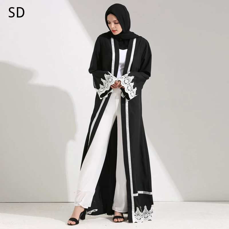 black lace open abaya
