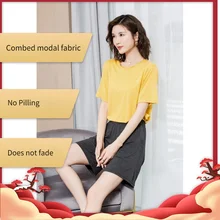 Modal Color Matching Ladies Pajamas Three-piece Suit, Round Neck Plus Size Women's Casual Home Wear Suit  Women  Sleepwear
