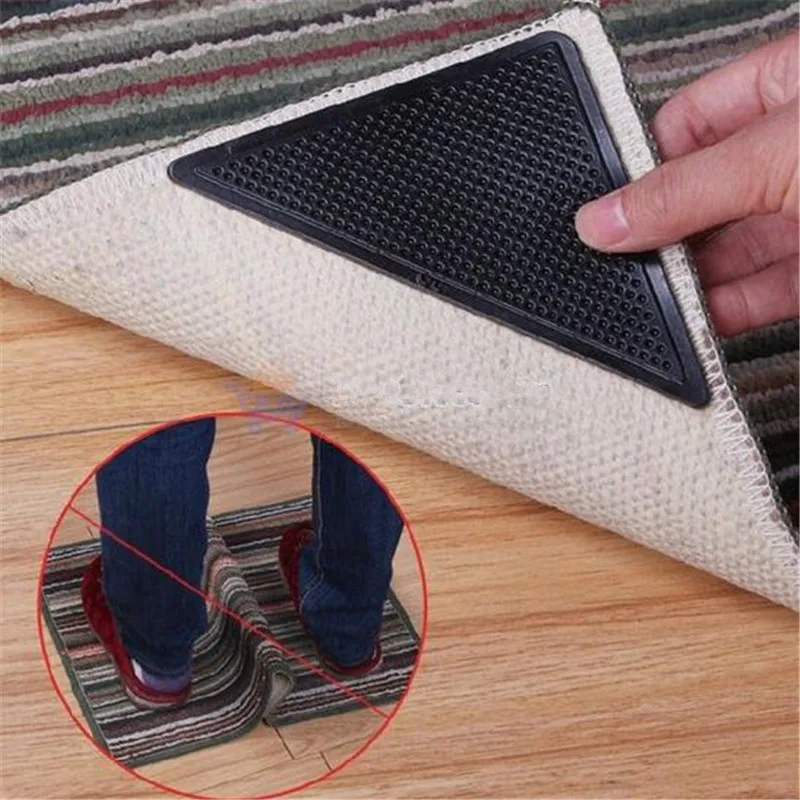 

4Pcs Non-slip Carpet Mat Clip Silicone Grippers Floor Mat Sticker Reusable Self-adhesive Washable Anti Slip Safety Rug Grip