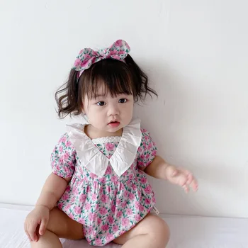 

【Galakoko】2020 Summer New Style Baby Girls Floral-Print Onesie Infant Korean-style Onesie