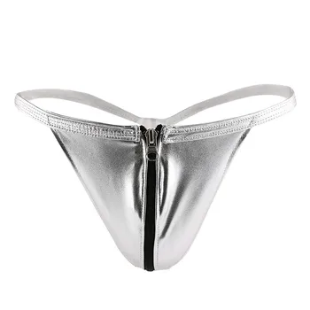 

Men's Lingerie Jockstraps Gay Briefs with Front Zipper Open Underwear Underpants Sissy Sexy Gay Male Panties Silver Black