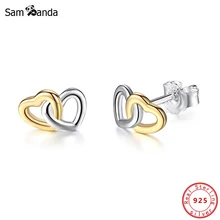 Оригинальные 925 пробы серебряные серьги-гвоздики в форме сердца к сердцу Серьги Brincos золотые серьги для женщин ювелирные изделия
