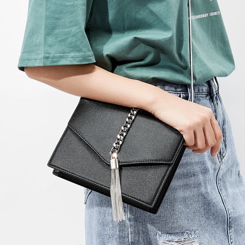 

Wholesale Custom New Bag Tassel Small Square Bag Crossbody Leather Shoulder Fashion Wild Net Red Women's Leather Bag 1197
