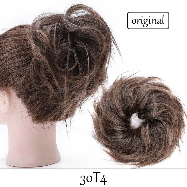 HAIRRO 80g Straight Donut Chignon Hairpieces Synthetic Ombre Elastic Updo Chignon Fluffy Messy Scrunchies Hair Bun For Women 30T4-45g