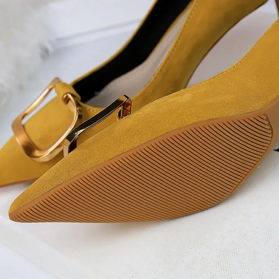 Women 6.5cm High Heels Suede Purples Pumps Lady Scarpins Fashion Kitten Low Heels Sexy Office Green Yellow Office Shoes