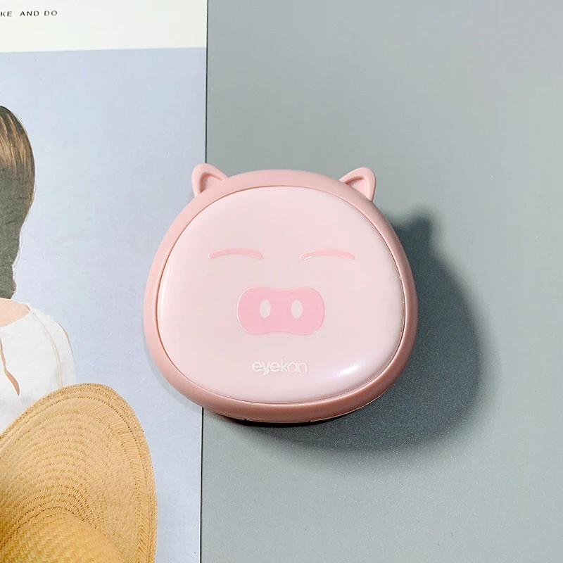 Мультяшный контейнер для контактных линз матовая красивая коробка пара с зеркалом милая свинка мате коробка для переноски подарка для друзей - Color: pink