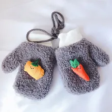 Новые детские перчатки с милым медведем из мультфильма для детей 0-3 лет, зимние вязаные шерстяные варежки для новорожденных, бархатные толстые Детские теплые перчатки