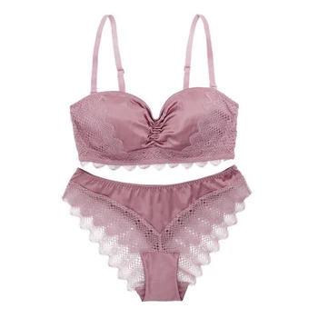 

Munllure Universal matching tube top set without rim lace gathered shoulder strap detachable underwear women bra set