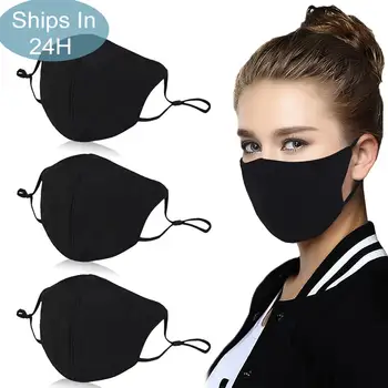 

3Pcs Black Bilayer Cotton Mouth Mask Anti Haze Dust Washable Reusable Double Layer Dustproof Mouth-muffle Winter Warm Mask