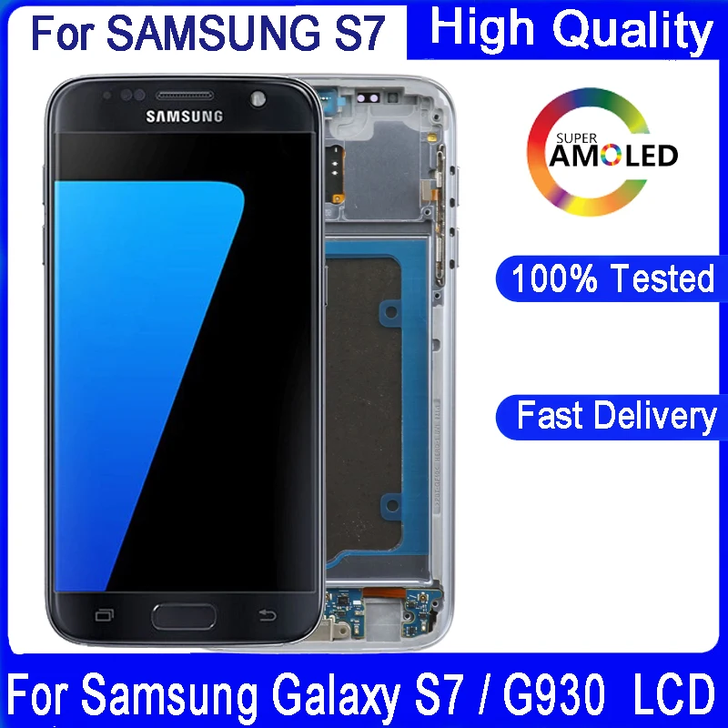 100% Оригинальный 5 1 дюймов для SAMSUNG Galaxy S7 G930 G930F G930FD SUPER AMOLED ЖК-дисплей с рамкой и