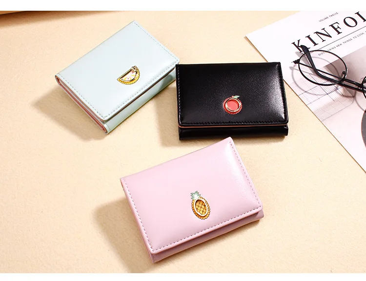 Милый фруктовый женский кошелек с рисунком арбуза, короткий кожаный кошелек, многофункциональный женский маленький кошелек для монет, держатель для карт Portfel