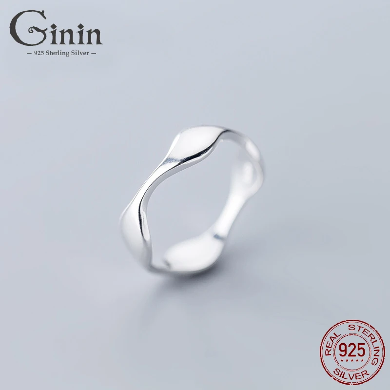 

Ginin Real 925 Sterling Silver Ring Female Simple Personality Wave Irregular Glossy Geometric Ring Jewelry Engagement Party Gift